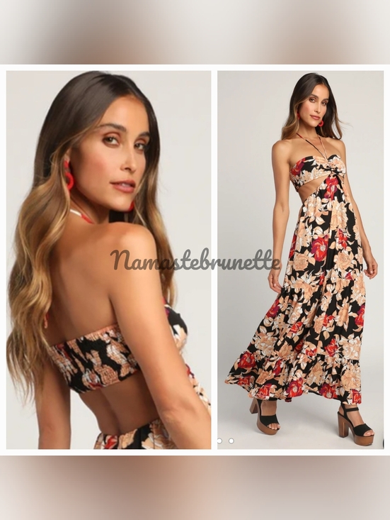 Lulus Dresses & Skirts - Nwt Lulu's L Black Floral Print Cutout Halter Maxi Dress